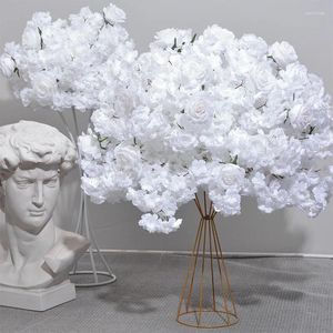 Dekoratif çiçekler beyaz kiraz çiçeği gül topu düğün masa yerleştirilmiş çiçek şamdan geometrik yol kurşun yapay çiçek