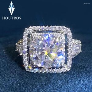 Cluster Rings Houtros 2/3CT Moissanite Engagement For Women 925 Sterling Silver Square Big Diamond Wedding Band Fine Jewelry Test Passed