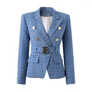 Women's Suits 2024 Elegant Blazers Spring Autumn Denim Jacquard Jacket Ladies Gold Button Slim-fit Suit Women Smart Commuter