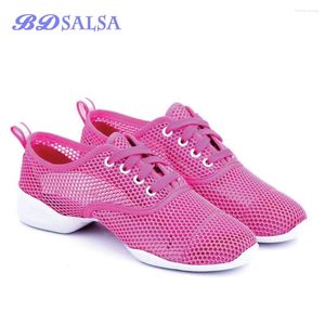 Sapatos de dança verão feminino adulto masculino sapato de dança quadrada superfície de malha respirável para mulher moderno fundo macio azul p80