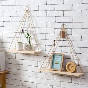 Wood Swing Hanging Rope Plant Hanger Wall Mounted Floating Shelves Design Flower Pot Tray For Home Wedding Decor DIY Wood Crafts