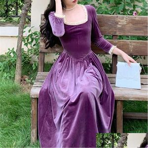 Urban Sexy Dresses Y Veet Square Collar Long Sleeve Ball Gown Maxi Dress Fashion Evening Party Women Elegant Streetwear Y2K Purple Dro Dhogf