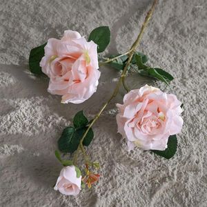 Fiori decorativi Fiore che non richiede manutenzione Bouquet di rose artificiali realistico 3 teste Simulazione di colori brillanti Disposizione di nozze per la casa