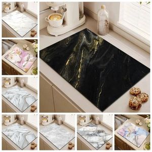 Table Mats Multipurpose Super Absorbent Marble Pad Quickly Dry Anti-slip Draining Luxury Square Bar Dish Drying Mat Hide Stain