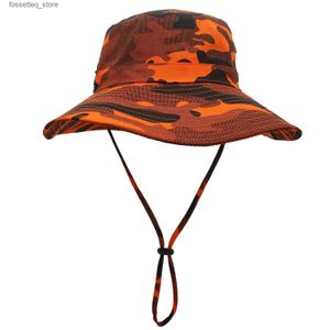 Chapéus de aba larga chapéus de balde de caçamba de camuflagem de capa de cowboy chapéu de boonie para fora do chapéu UV Mens tático Panamá largura de caça ao balde de caça ao chapéu L240402