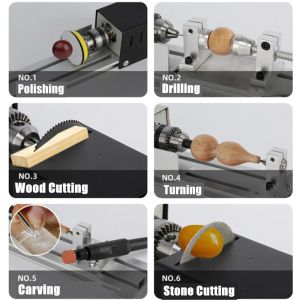 Mini Lathe Beads Polisher Machine Diy CNC Carving Turning Machining for Table Woodworking Wood DIY Tool Lathe Standard Set