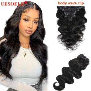 Extensions Body Wave Clip In Human Hair Extensions Brazilian Natural Color Clip Ins 100% Remy Hair Weave Extension 1226Inch Free Shipping