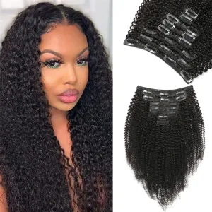 Przedłużenia z powodu perwersyjnego kręconego klipu w przedłużaniach włosów dla czarnych kobiet 8pcs 18Clips Brazylijski Remy Hair Extensions 125g/Set Natural Black