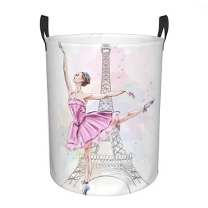 Sacchetti per la biancheria Cesto pieghevole per vestiti sporchi Ballerina che balla sulla Torre Eiffel Cesto portaoggetti Organizer per la casa dei bambini