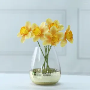 Decorative Flowers 10 Branches Narcissus Artificial Flower Home Table Office Fake Plastic Plants White Orange Color