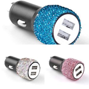 Aggiornamento Bling USB Caricabatteria da auto 5V 2.1A Dual Port Adattatore veloce Rosa Car Decor Car Styling Accessori auto diamante Interni per donna