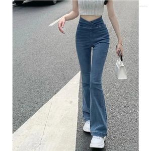 Damen Jeans Bell-Bottom-Hose Slim Fit Hosen für Frauen Skinny Flared High Waist S Blau Flare Harajuku Mode Retro