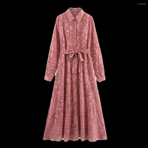 Vestidos casuais Superaen 2024 Spring European and American Retro Belt Long Shirt Dress for Women