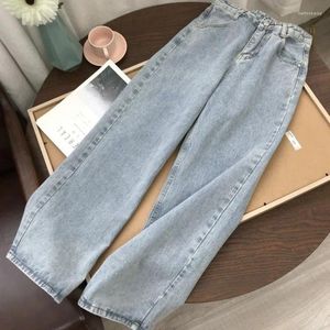 Damen Jeans Straight Pantalones Solid Denim Damen Vintage Korean Preppy Style Baggy Hose Hohe Taille Breites Bein Knöchellang Y2k