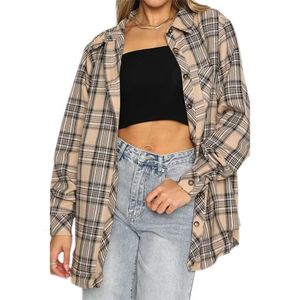 Kariertes neuer 2024 Hemd Herbst/Winter Womens Casual Long Särmed Strickjacke Plaid Shirt Top O7F1