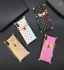 Yeni Lüks Bling Love Heart Bee Cover Square Case için iPhone12promax 11 Promax X XR XSMAX SE2020 678 Plus Frame Flash Case4161556