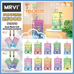 Original Puff 15000 MRVI PUFFING 15K Vaper Puff E-Zigarette 25 ml 750 mAh wiederaufladbare Vapes Einweg-Puff DUAL Mesh Coil mit Lanyard Puffs Vapes Razz Bar Puff 12k