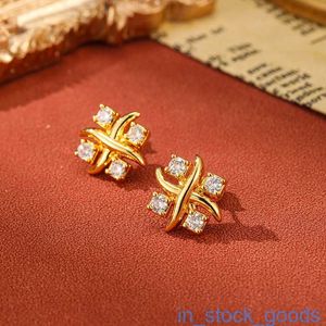 High Edition Original 1to1 Brand Logo Womens Earring Tiffancy S925 Silver Needle Light Luxury Cross Zircon Earrings With High Quality Diamond