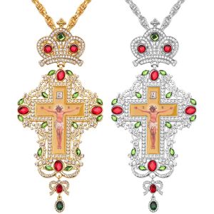 Halsband guldpläterade pectoral cross ryska grekland korsfästet religiöst halsband byzantinsk konst och ortodox tradition heliga korspräster