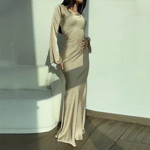 Casual Dresses Party Maxi Dress Elegant Satin With Long Horn Sleeves For Prom Evening Events Women's Floor Length Formal Gown