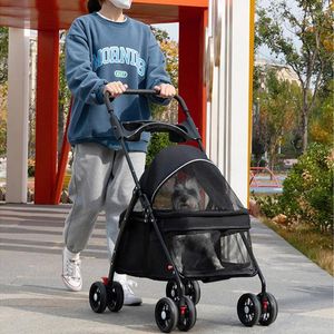 Dog Carrier Pet Products Cat Carrying And Strollers Folding Cart With Wheels Puppy Conveyors Trolley Car For Small Animals