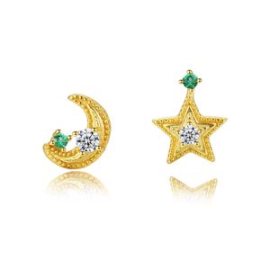 Asymmetric Stud Earrings Plated 18k Gold Star Moon Earrings S925 Silver Zircon Earrings Europe and America Popular Women Earrings Jewelry Valentine's Day Gift spc