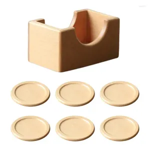 Table Mats Wood Coasters Set Round Drink With Holder Stackable Beer Bar Modern Cup For Dining Desk