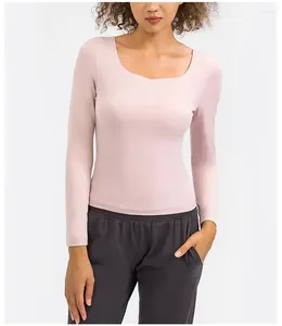 Camicie attive LUlogo Camicia Maglietta a maniche lunghe da donna Palestra Yoga Sport Fitness Jogging all'aperto Abbigliamento sportivo Abbigliamento donna elastico con imbottitura sul petto