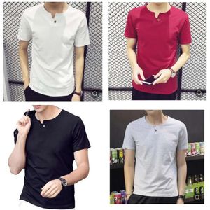 Camisetas masculinas de verão de cor sólida com design de botão único, camisetas macias de manga curta
