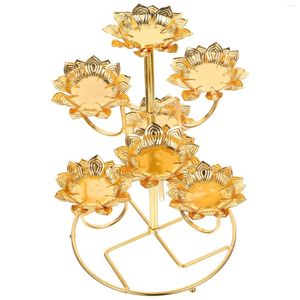 Candle Holders Dining Room Table Decor Ghee Lamp Holder Lotus Rack Creative Candlestick Stand Row Lights Metal Temple Candleholder Diwali