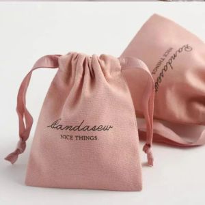 Sacos de presente de algodão rosa para joias, bolsas com cordão para maquiagem de cílios, saco de embalagem de joias de musselina personalizado