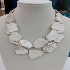 Charm Chunky White Turquoise Slice Handmased Bib Necklace Woman Handmade 18''219U