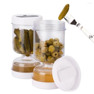 Storage Bottles Dry And Wet Separation Pickle Jar With Forks Container Hourglass Cucumber For Kitchen Juice Separator Tools