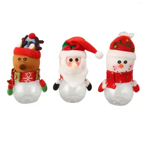 Bottiglie di stoccaggio 3 pezzi Barattoli di caramelle di Natale Biscotti di plastica trasparente trasparente Decorativo Vaso di pupazzo di neve di Babbo Natale per negozi di casa Bar