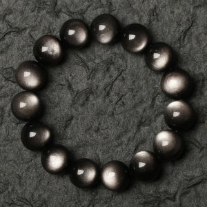 Strands genuino argento naturale ossidiano fascia d'ossidiana fasci bracciale femminile uomini pietre perle rotonde cristallo 6mm 8mm 10mm 12mm 14mm 16mm