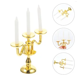 Candle Holders Mini Three-headed Kids Toys Scene Props Candlestick House Ornaments Alloy Child DIY Miniature Models
