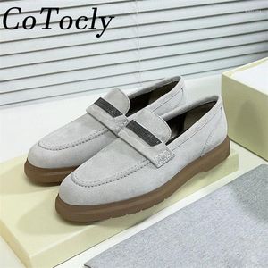 Casual Shoes Luxury Quality Cow Suede Flat Woman Round Toe Slip-On Walk String Bead Chain Decoration Comfort Loafer Women