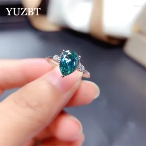 Cluster Rings YUZBT Trendy 925 Sterling Silver 18K White Gold Plated Diamond Past 3 Ct Green Water Drop Moissanite Ring Wedding