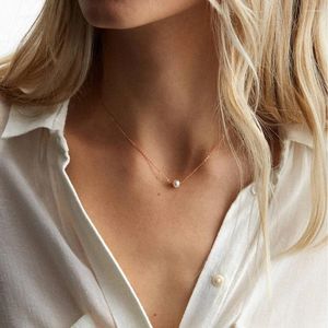 Anhänger Halsketten Luxus 5MM Simulierte Perle Halskette Für Frauen Zierliche Edelstahl Gold Farbe Kette