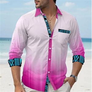 Camisa havaiana masculina moda gradiente cor casual top ao ar livre camiseta macia confortável leve e respirável plus size 240318