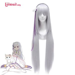 Peruklar Lemail Wig Sentetik Saç Re: Sıfır Emilia'dan Farklı Bir Dünyada Yaşam Cosplay Wigs Uzun Şerit Düz Kadın Cosplay Perukları