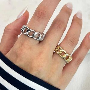 Cluster Rings Fashion Stainless Steel Chain Geometric 2024 Trend Adjustable Hollow Opening For Women Couple Party Jewelry