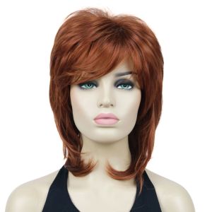 Wigs SloundBeauty Короткие лохматые слоистые слоистые медные красные классические кепки Полный синтетический парик женский парики выбор цвета