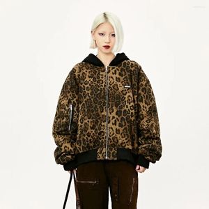 Damenjacken mit Kapuze, Leopardenmuster, Reißverschluss, Baumwolle, für Damen und Mädchen, Winter, Frühling, Gothic, ästhetisch, Motorrad-Windjacke, Mäntel, Streetwear