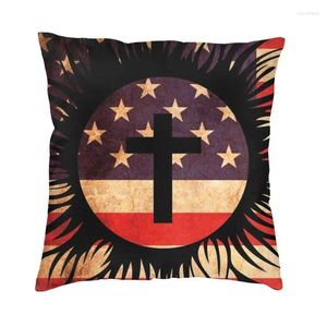 Yastık Amerikan bayrağı ayçiçeği İsa Cross Christian atış çantası ev dekoratif kapağı 45x45 kanepe için yastık kapağı