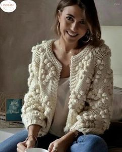 Women's Knits 2024 Autumn And Winter Wool Ball Bat Needle Thick Line Loose Thin Short Sweater Cardigan Jacket Women