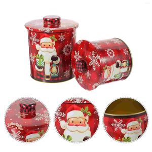 Lagringsflaskor 2 datorer Tinplate Candy Jar Christmas Biscuit Boxes Metal Container med lock Cookie Seal