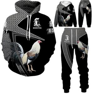 Rolig tuppjakt Camo Hoodie Sweatshirt + Pants Suit Men's 3D Print Chicken Cock Harajuku Parent-Child Wear Tracksuit Set