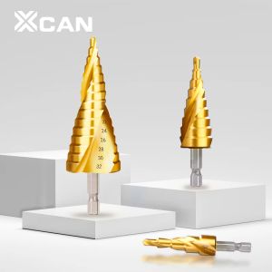 XCAN Step Cone Drill 4-12 4-20 4-32 Hex Shank Step Drill Bit Titanium Coated Wood Metal Hole Cutter HSS Drilling Tools