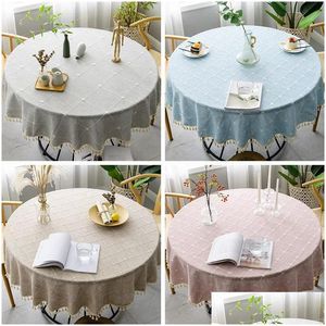 Table Cloth Plain Linen Round Tablecloth With Tassel Er For Dining Coffee Living Room Home Obrus Tafelkleed Mantel De Mesa 231019 Dr Dh16H